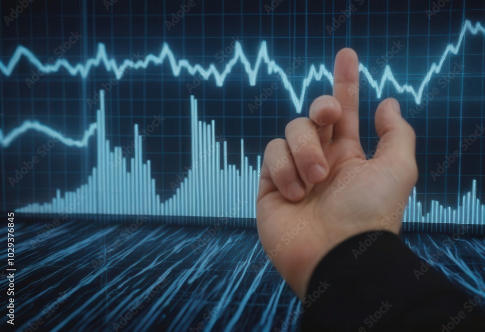 A welldressed man in a formal suit is pointing at a graph displayed on a screen A welldressed man in a formal suit is pointing at a graph displayed on a screen