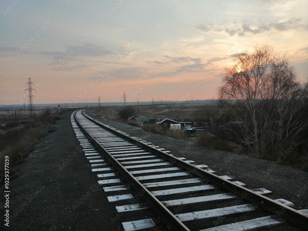 Fototapeta premium Железная дорога,рассвет