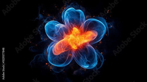 An abstract atomic nucleus surrounded by glowing energy particles, representing the intricate structure of atomic physics and the dynamic energy of molecular science, Gnerative Ai