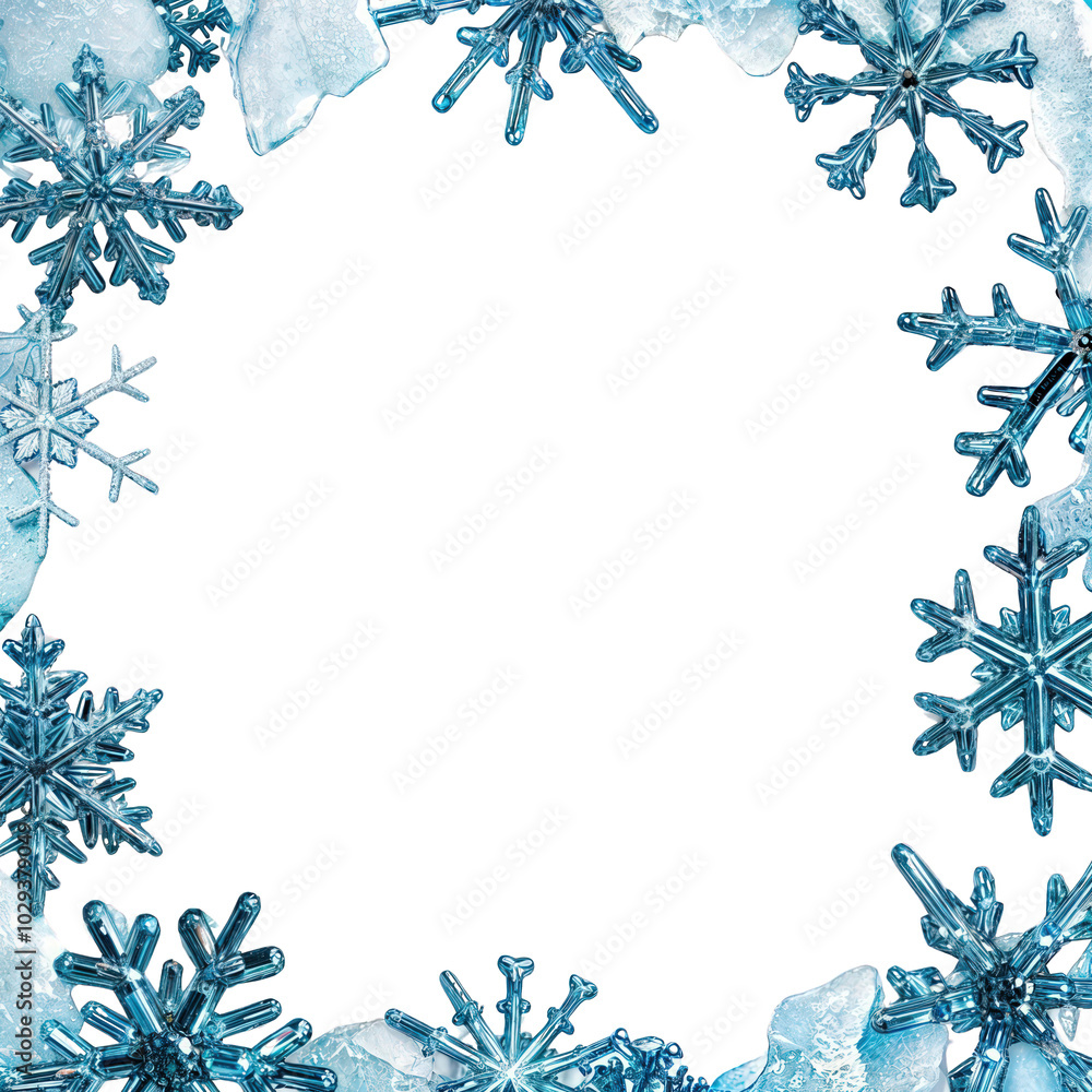 Snowflake and icicle frame isolated on transparent background, winter icy border design, avatar