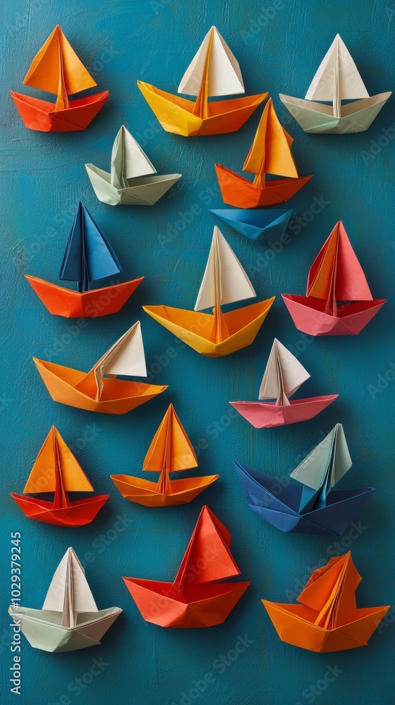 Leadership Concept with Paper Boats. Set of colorful origami ships on blue background. Leadership Concept with Paper Boats. Set of colorful origami ships on blue background.