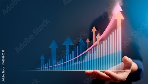 Gráfico ascendente. Estadísticas. Economía. Mano muestra. 