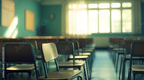 Back to school. Background blurred of an empty classroom.