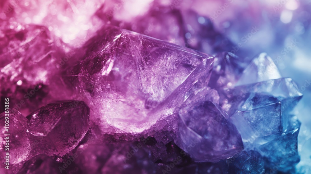 Fototapeta premium Vibrant Purple and Blue Crystals with Soft Light and Textured Surface in a Macro Close-Up