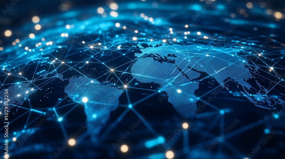 Global Network with Illuminated Nodes and Lines Global Network with Illuminated Nodes and Lines