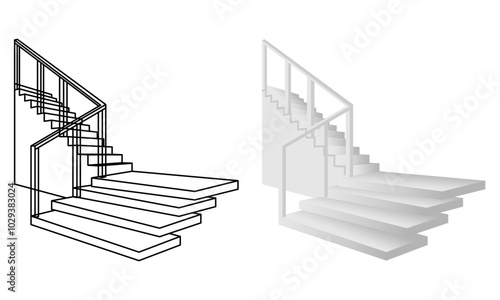 white stairs turn straight up vector illustration isolated on white background.