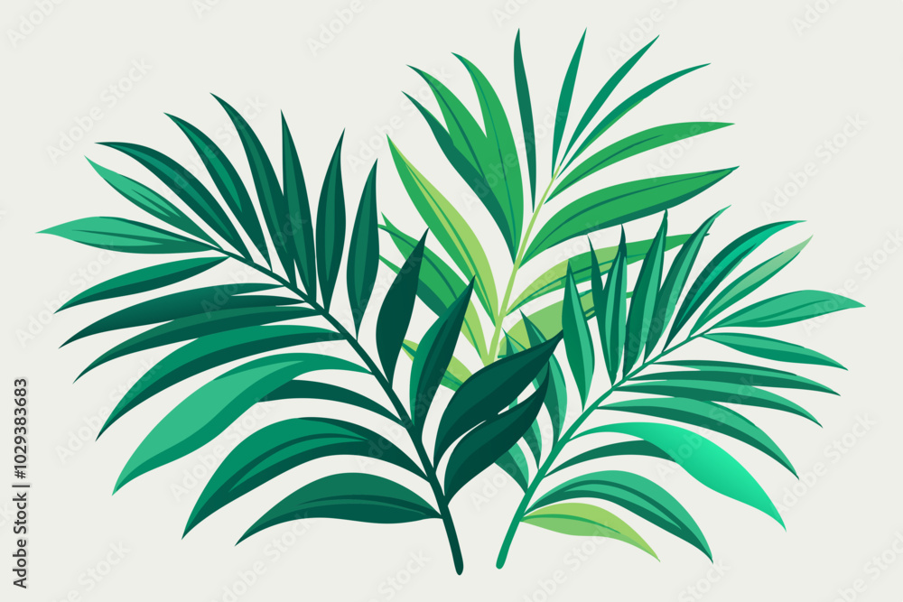 Tropical Palm Leaves Vector Illustration with Soft Gradients on White Background Tropical Palm Leaves Vector Illustration with Soft Gradients on White Background
