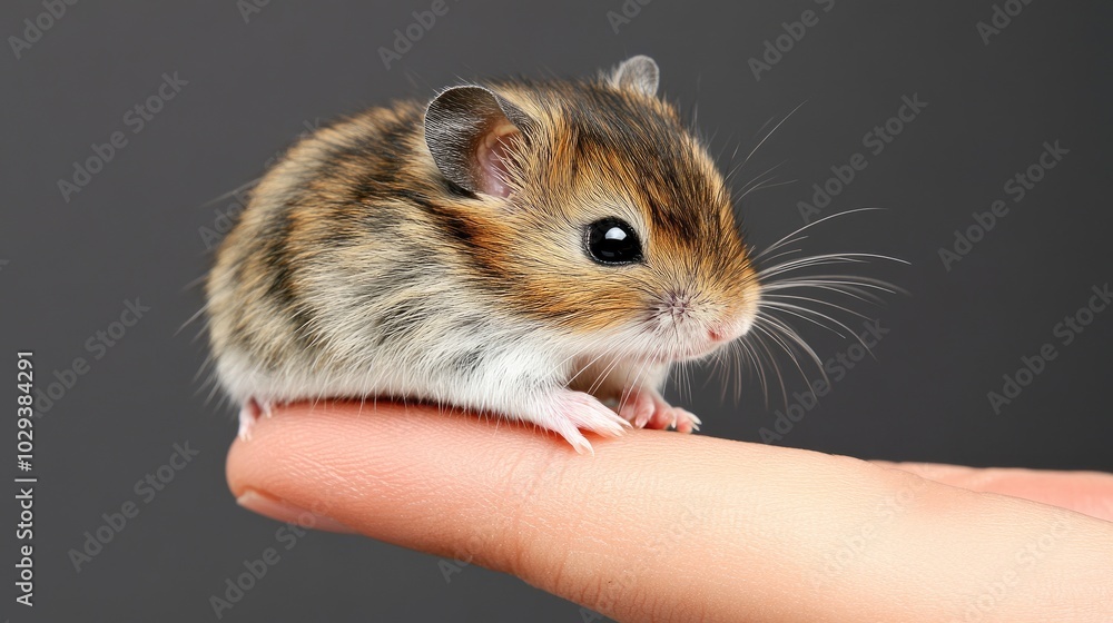 A small hamster sits comfortably on the tip of a finger, showcasing its adorable features with a soft, blurred background enhancing the whimsical moment of interaction A small hamster sits comfortably on the tip of a finger, showcasing its adorable features with a soft, blurred background enhancing the whimsical moment of interaction