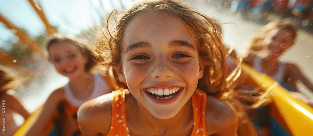 A joyful girl on a ride, capturing the thrill of amusement park fun.