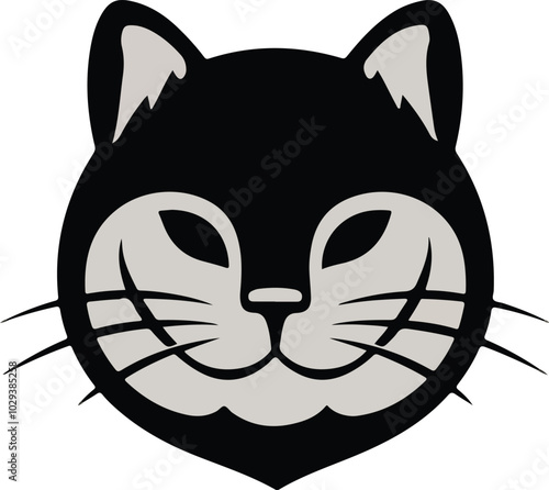  Top Cat Logo Design. Cat Tie Cool Cat. Elegance Cat Symbol Icon Vector. Funny cat animal head cartoon in black flat illustration style. Cute kitten pet collection, diverse domestic cats.