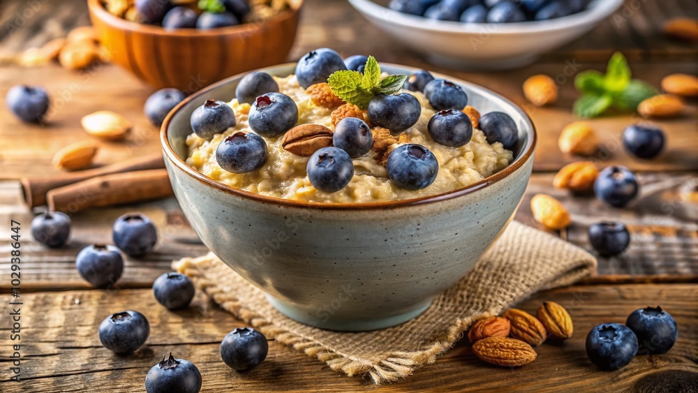 Healthy Oatmeal Bowl with Blueberries and Walnuts - A Delicious Breakfast Treat Healthy Oatmeal Bowl with Blueberries and Walnuts - A Delicious Breakfast Treat