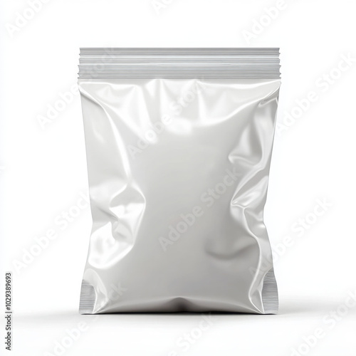 A white plastic bag with a white label 