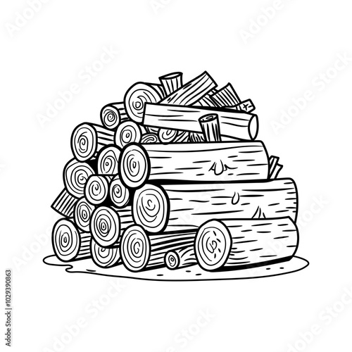 Hand drawn illustration of a wood pile 