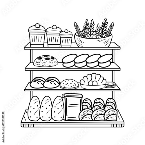 Hand drawn illustration of a vintage market stall