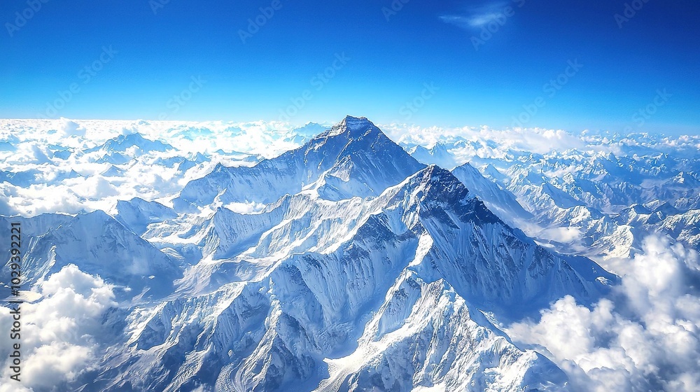 Obraz premium The summit peak is framed by cloudy skies, casting an ethereal glow on the surrounding landscape