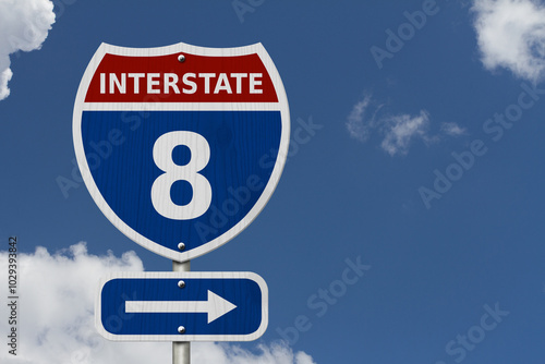 USA Interstate 8 highway sign photo