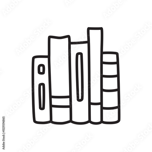 Doodle book shelf icon freehand drawn with thin line in minimalistic style, display symbol. PNG isolated on transparent background and vector illustration