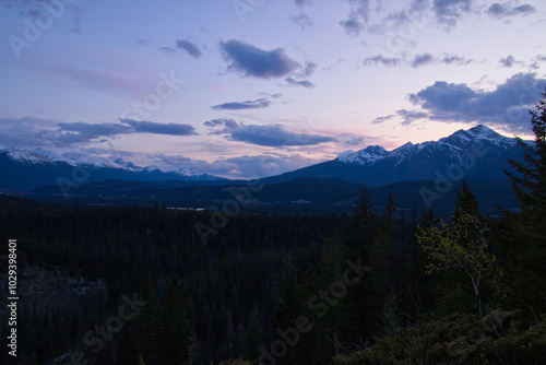 Maligne Overlook during a Spring Sunset