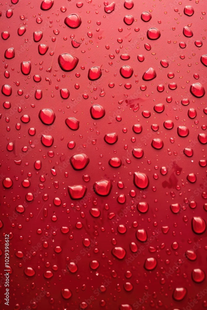 Red background, water droplets Red background, water droplets