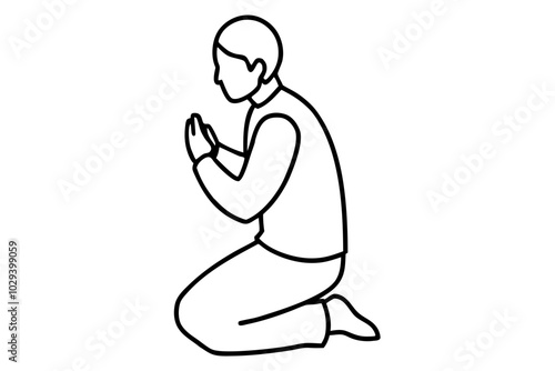 Man kneeling praying | isolated vector silhouette illustration on white background