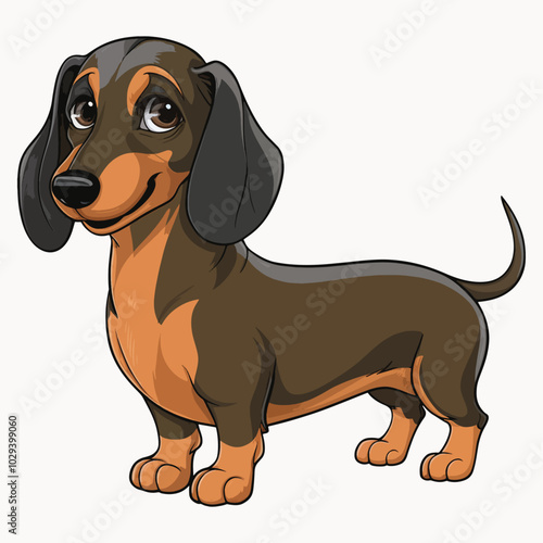 Dachshund cartoon vector illustration, showcasing a playful dog in a cute style, isolated on a white background. Perfect for pet-themed designs.