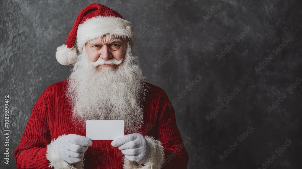 Naklejka premium Santa claus holding a blank card in a festive atmosphere perfect for holiday greeting designs and seasonal promotions