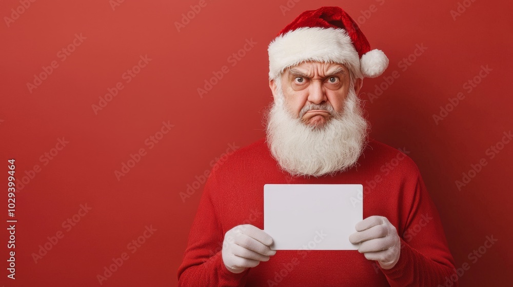 Grumpy santa's holiday mood a captivating depiction of festive frustration with a blank sign Grumpy santa's holiday mood a captivating depiction of festive frustration with a blank sign