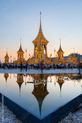 The Royal Crematorium for King Bhumibol Adulyadej at Sanam Luang prepared to be used as The royal funeral Cremation Ceremony Bangkok Thailand Pra May Ru Maat
