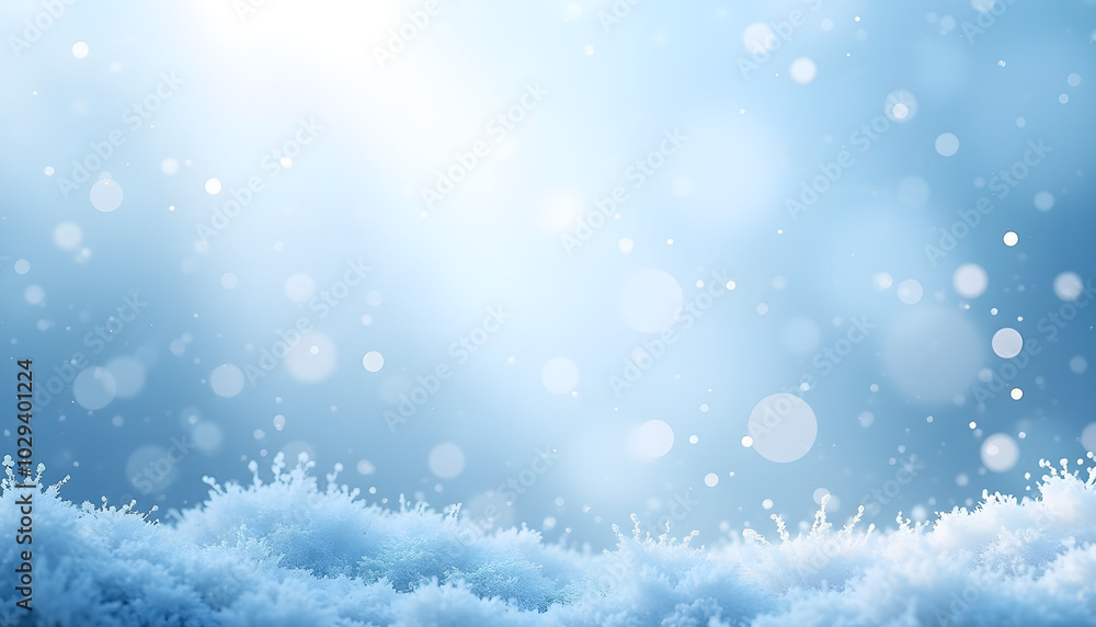 Naklejka premium Blue winter background with sparkling snow and soft bokeh effect