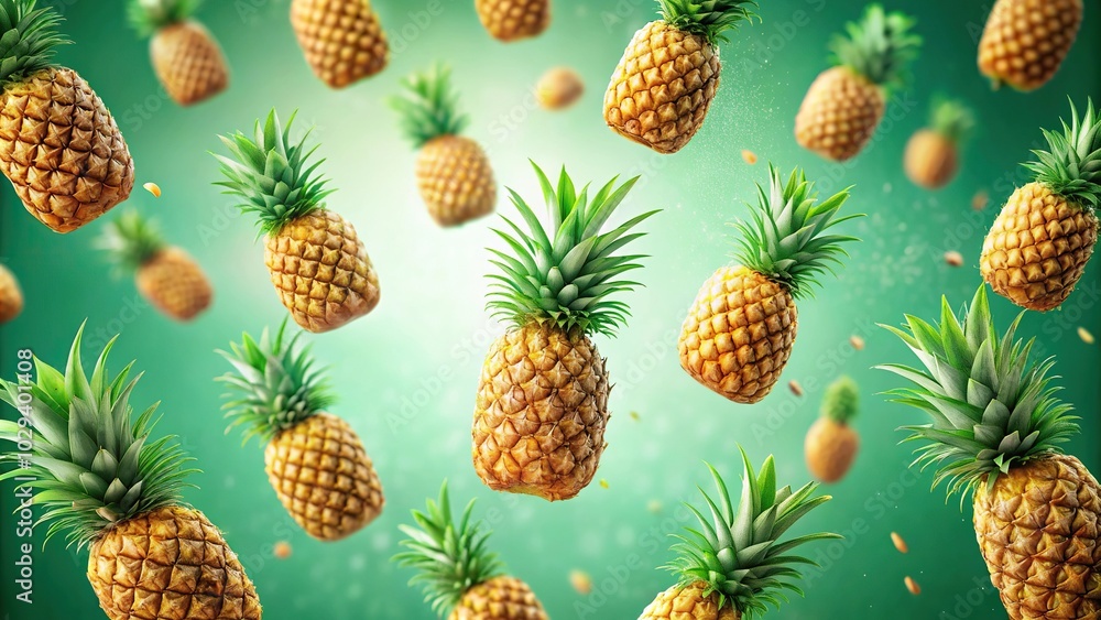 pattern of cute pineapples falling on green background pattern of cute pineapples falling on green background