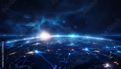 Sfondo futuristico astratto di tecnologia digitale, ideale per comunicazioni aziendali su Internet, rete globale e telecomunicazioni a livello planetario