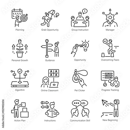 Bundle of Linear Style Learning Skills Icons 