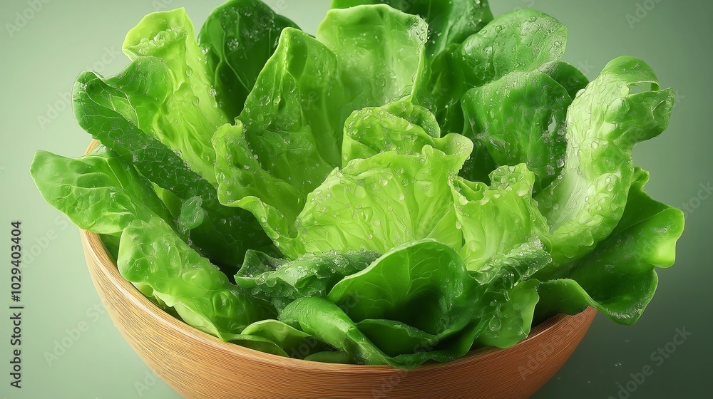 Close-up of fresh green lettuce leaves covered in dewdrops, symbolizing freshness, health, and natural purity, Generative AI Close-up of fresh green lettuce leaves covered in dewdrops, symbolizing freshness, health, and natural purity, Generative AI