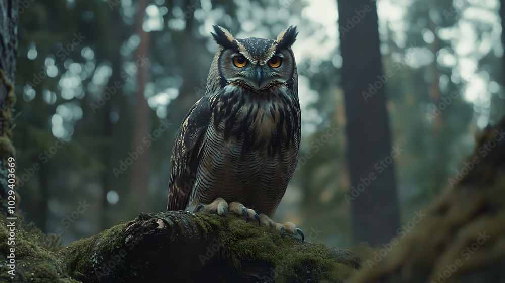 A photograph of an owl perched on a branch in a Finnish forest, at night, wildlife photography A photograph of an owl perched on a branch in a Finnish forest, at night, wildlife photography