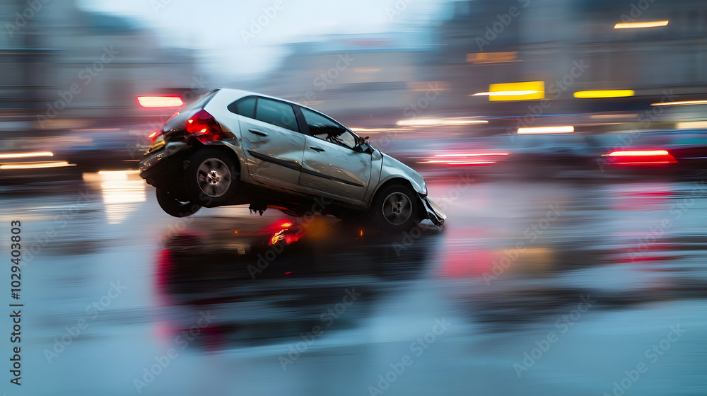 Ein Auto drngt einen Gegner whrend eines illegalen Rennens von der Straße ab Funken fliegen als die Fahrzeuge kollidieren. Ein Auto drngt einen Gegner whrend eines illegalen Rennens von der Straße ab Funken fliegen als die Fahrzeuge kollidieren.