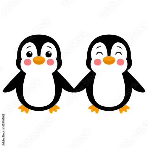 Pareja de pingüinos cogidos de la mano