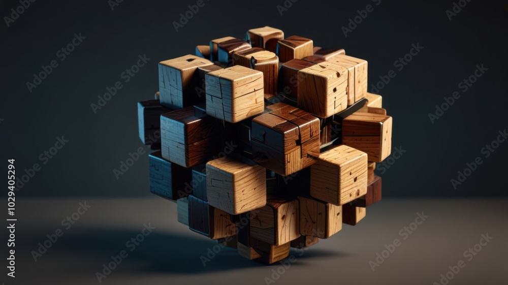 wooden cube with several pieces of wood wooden cube with several pieces of wood
