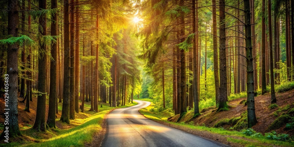 Fototapeta premium picturesque forest scene with winding road Medium Shot