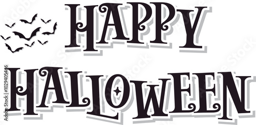 Happy halloween greeting card with bats on white background.Vector design.