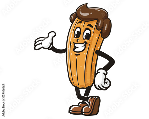 Smiling Churros Cartoon Mascot Illustration Character Vector Clip-art Hand-drawn Logo Design