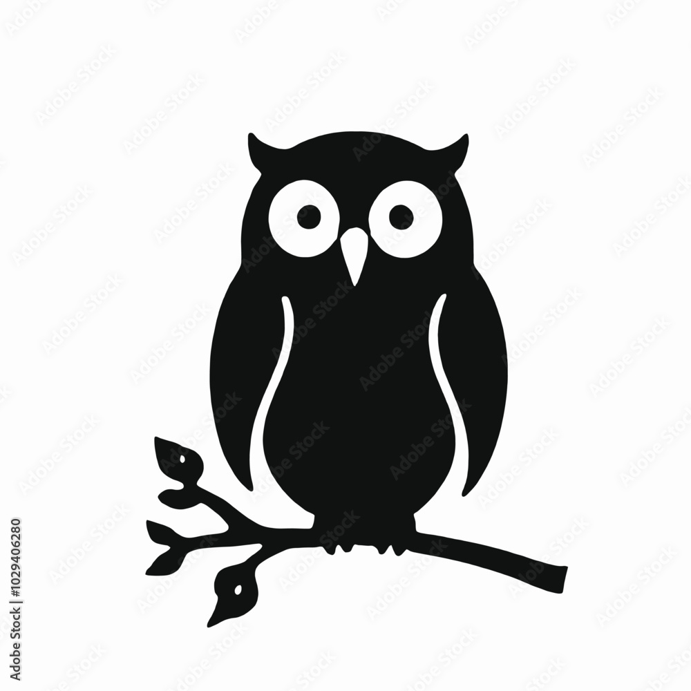 A black and white silhouette of an owl perched on a branch A black and white silhouette of an owl perched on a branch