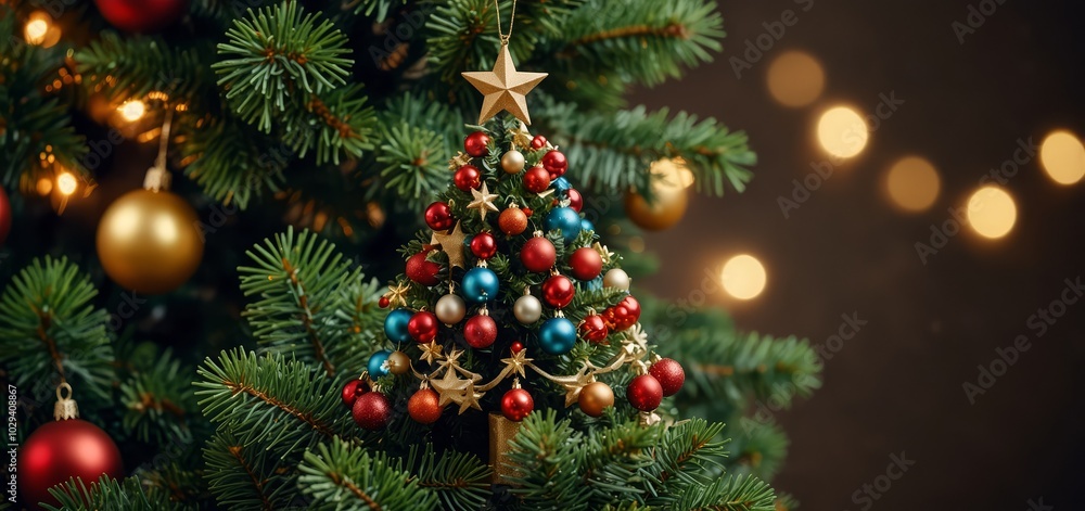 Christmas Tree with Decorations And Stars Christmas Tree with Decorations And Stars