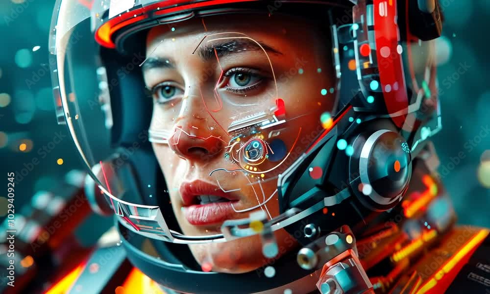 A determined astronaut gazes into the cosmos, surrounded by vibrant holographic displays that blend technology with human resolve in a cutting-edge space exploration hub A determined astronaut gazes into the cosmos, surrounded by vibrant holographic displays that blend technology with human resolve in a cutting-edge space exploration hub