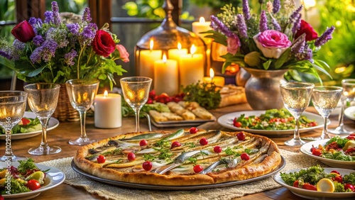 Italian Focaccia with Anchovies at a Beautiful Wedding Banquet