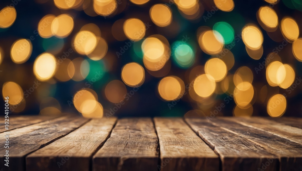 Empty wooden table over defocused christmas background with copy space Empty wooden table over defocused christmas background with copy space