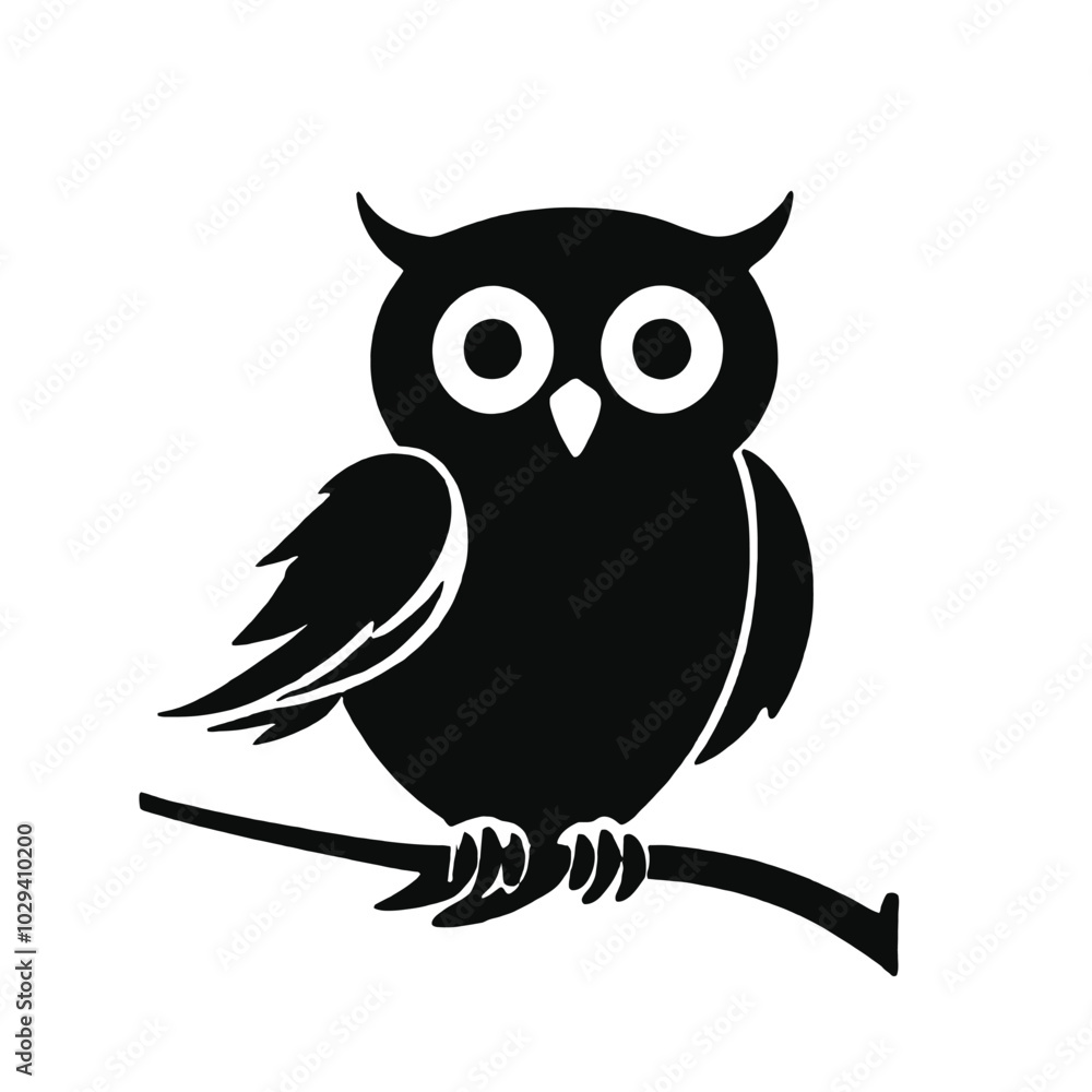 A black and white silhouette of an owl perched on a branch A black and white silhouette of an owl perched on a branch
