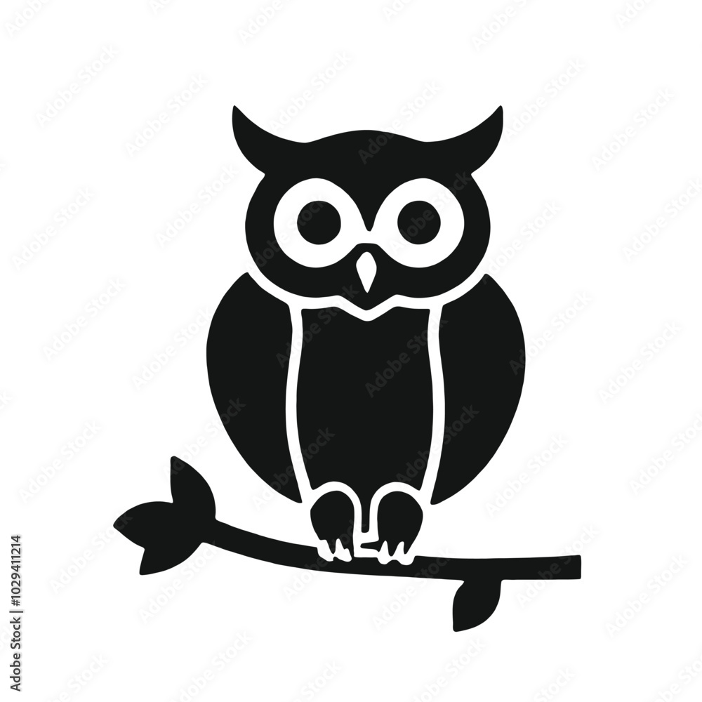 A black and white silhouette of an owl perched on a branch A black and white silhouette of an owl perched on a branch
