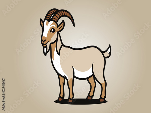 Goat flat vector illustration, Goat flat vector cartoon style illustration, Animals Concept Goat in Flat Vector