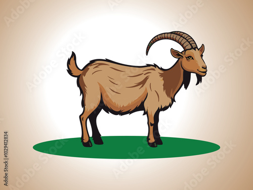 Goat flat vector illustration, Goat flat vector cartoon style illustration, Animals Concept Goat in Flat Vector