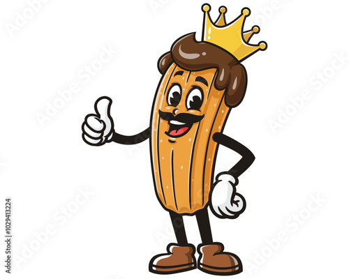 Churros King Cartoon Mascot Illustration Character Vector Clip-art Hand-drawn Logo Design